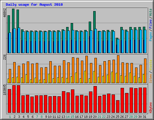 Daily usage for August 2010